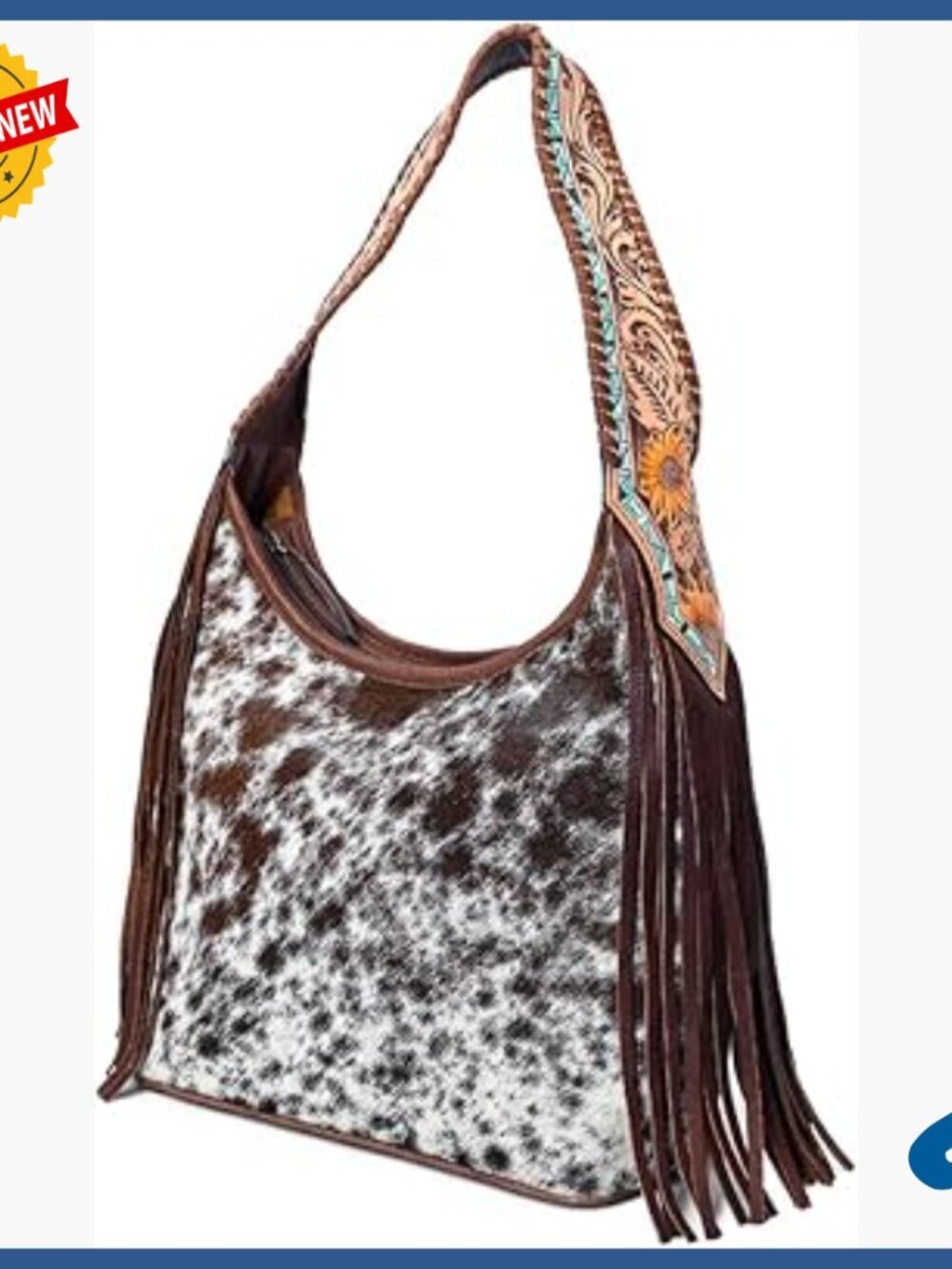 Hand Tooled Floral Leather Hobo Bag with Fringes, Western Purse
